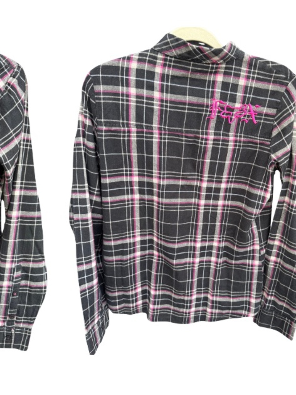 Roxy Black Plaid Long-Sleeve Top with Pink Accents